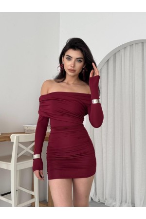 M00577-BORDO Bordo ELBİSE