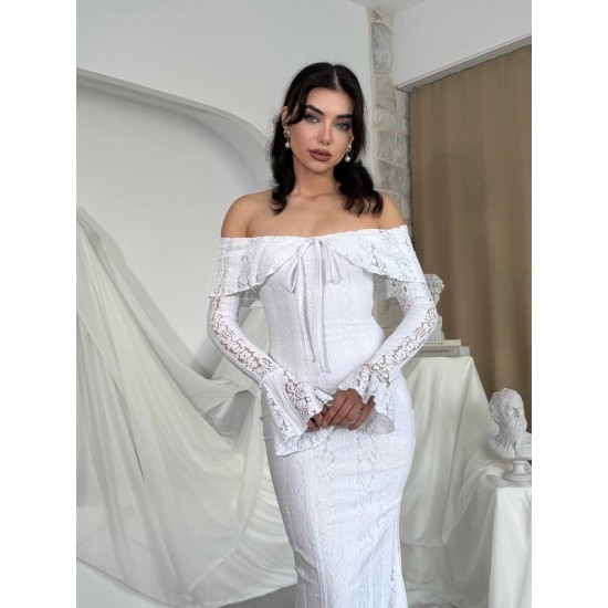 M00581-BEYAZ Beyaz ELBİSE