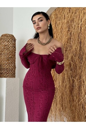 M00581-BORDO Bordo ELBİSE