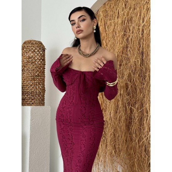 M00581-BORDO Bordo ELBİSE