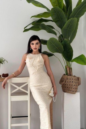 M00587-BEJ Bej ELBİSE