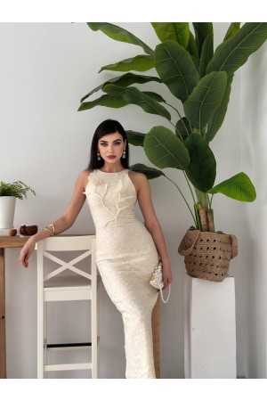 M00587-BEJ Bej ELBİSE