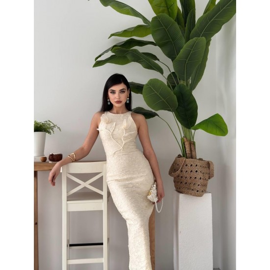 M00587-BEJ Bej ELBİSE