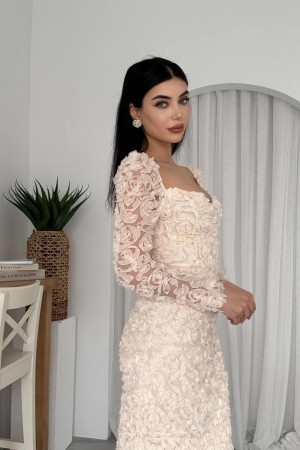 M00588-BEJ Bej ELBİSE