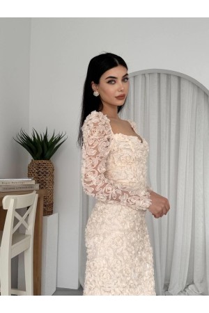 M00588-BEJ Bej ELBİSE