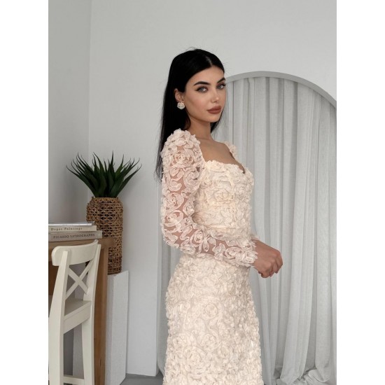 M00588-BEJ Bej ELBİSE