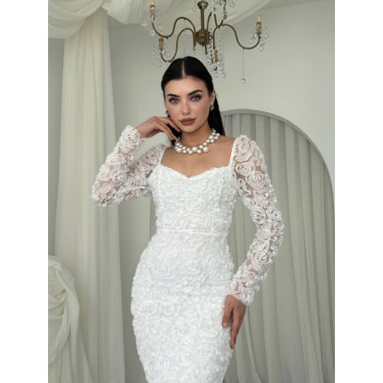 M00588-BEYAZ Beyaz ELBİSE