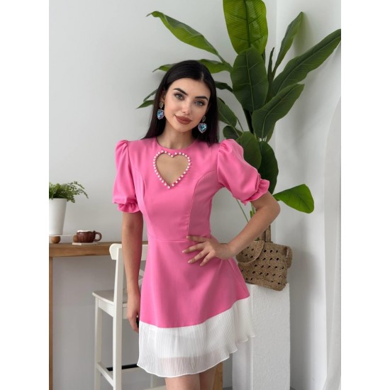 M00612-PEMBE Pembe ELBİSE
