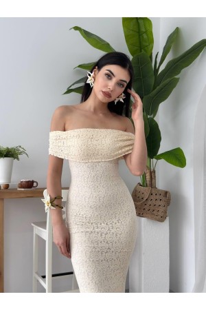 M00617-EKRU EKRU ELBİSE