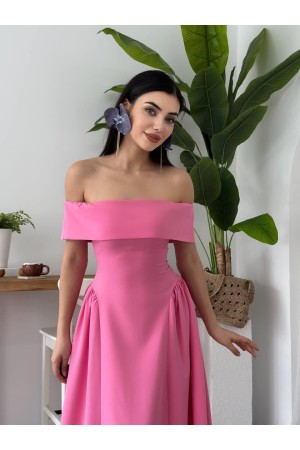 M00618-PEMBE Pembe ELBİSE