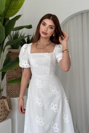 M00624-BEYAZ Beyaz ELBİSE