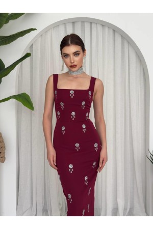 M00625-BORDO Bordo ELBİSE