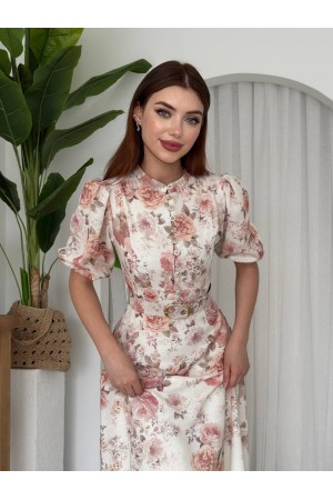 M00628-ÇİÇEK DESEN ÇİÇEK DESEN ELBİSE