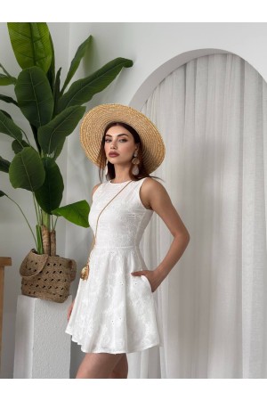 M00630-BEYAZ Beyaz ELBİSE