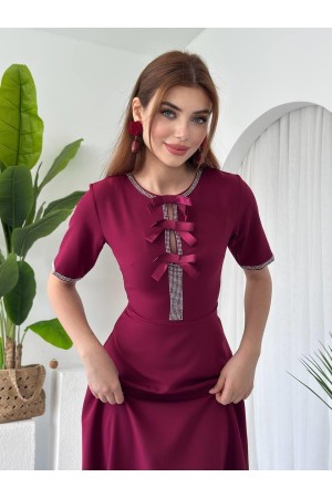 M00632-BORDO Bordo ELBİSE
