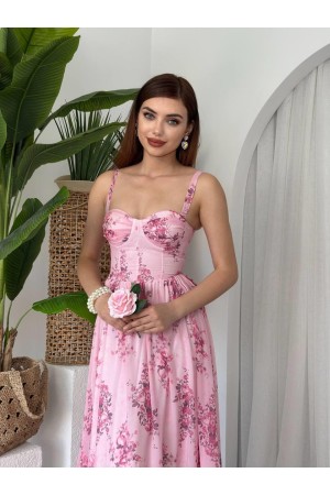 M00638-PEMBE Pembe ELBİSE