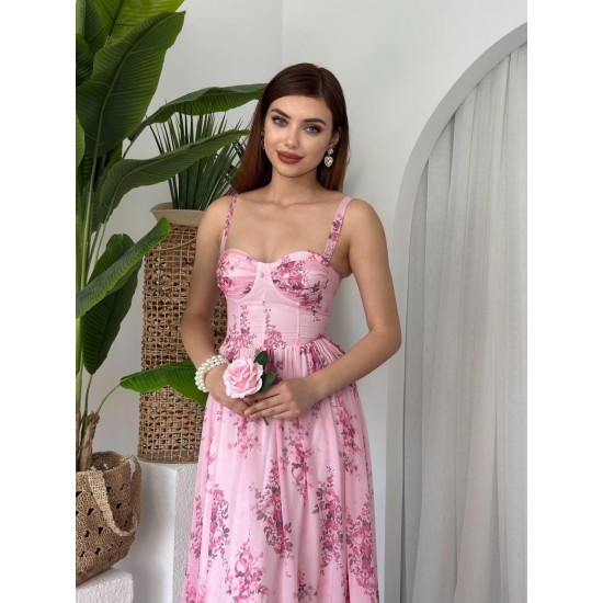 M00638-PEMBE Pembe ELBİSE