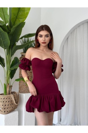 M00641-BORDO Bordo ELBİSE