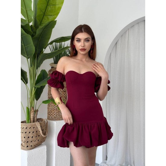 M00641-BORDO Bordo ELBİSE