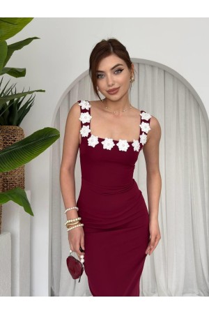 M00646-BORDO Bordo ELBİSE