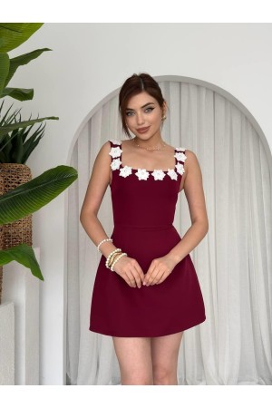M00647-BORDO Bordo ELBİSE