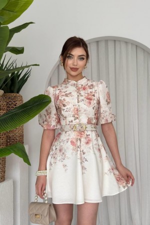 M00649-ÇİÇEK DESEN ÇİÇEK DESEN ELBİSE