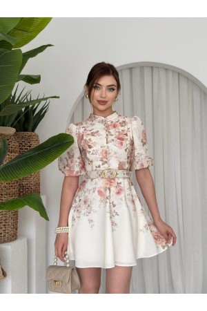 M00649-ÇİÇEK DESEN ÇİÇEK DESEN ELBİSE