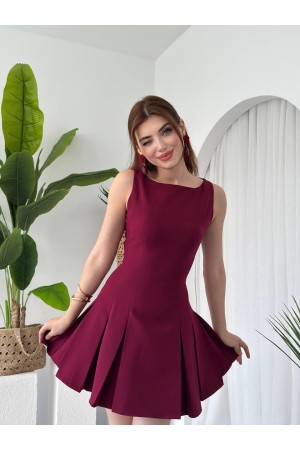 M00650-BORDO Bordo ELBİSE
