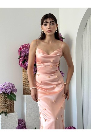 M00651-PEMBE Pembe ELBİSE