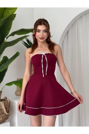 M00653-BORDO Bordo ELBİSE