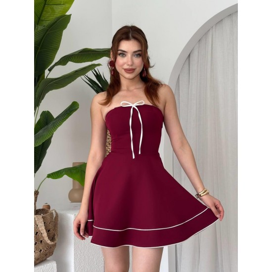 M00653-BORDO Bordo ELBİSE