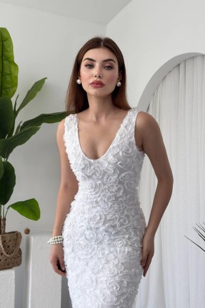 M00656-BEYAZ Beyaz ELBİSE