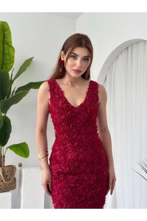 M00656-BORDO Bordo ELBİSE