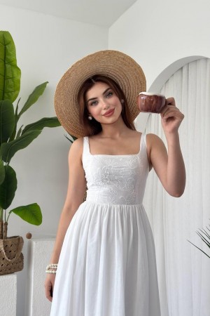 M00658-BEYAZ Beyaz ELBİSE