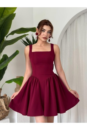 M00660-BORDO Bordo ELBİSE