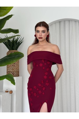 M00666-BORDO Bordo ELBİSE