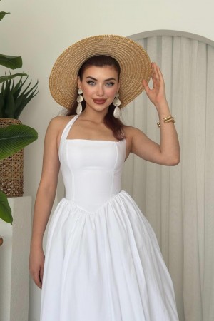 M00668-BEYAZ Beyaz ELBİSE