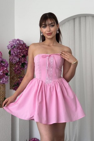 M00669-PEMBE Pembe ELBİSE
