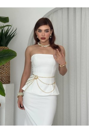 M00670-BEYAZ Beyaz ELBİSE