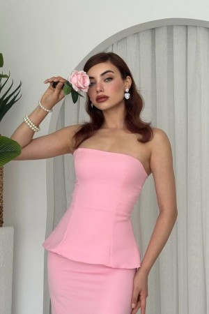 M00670-PEMBE Pembe ELBİSE