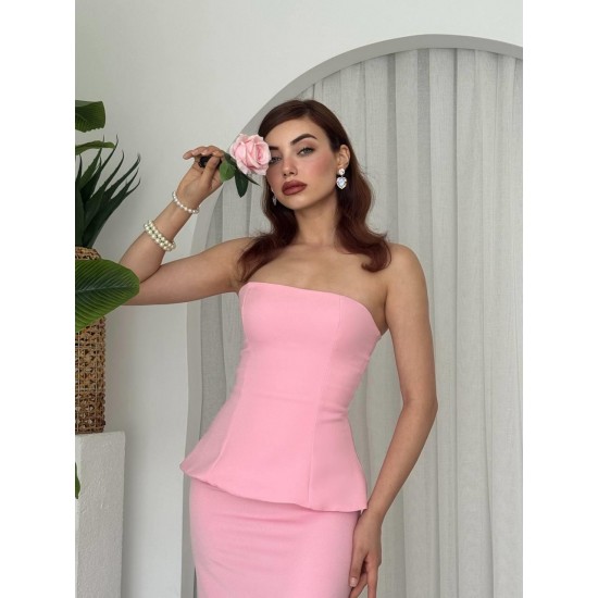 M00670-PEMBE Pembe ELBİSE