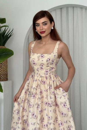 M00671-BEJ Bej ELBİSE