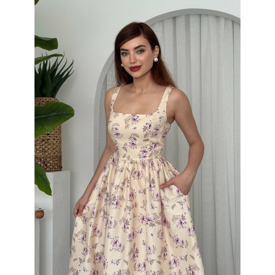 M00671-BEJ Bej ELBİSE