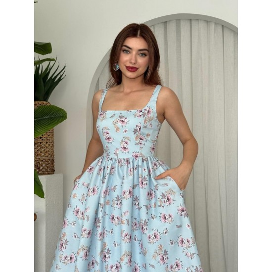 M00671-MAVİ Mavi ELBİSE