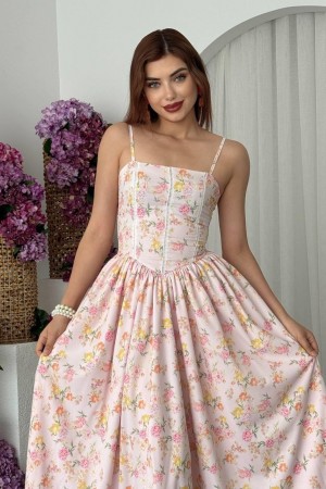 M00673-PEMBE Pembe ELBİSE