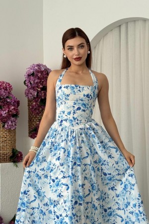 M00676-MAVİ Mavi ELBİSE