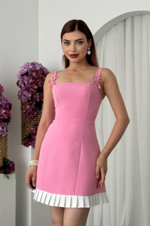 M00677-PEMBE Pembe ELBİSE