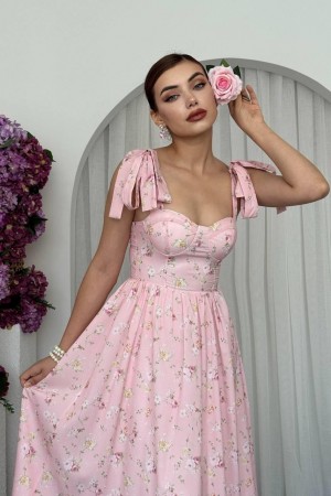 M00680-PEMBE Pembe ELBİSE