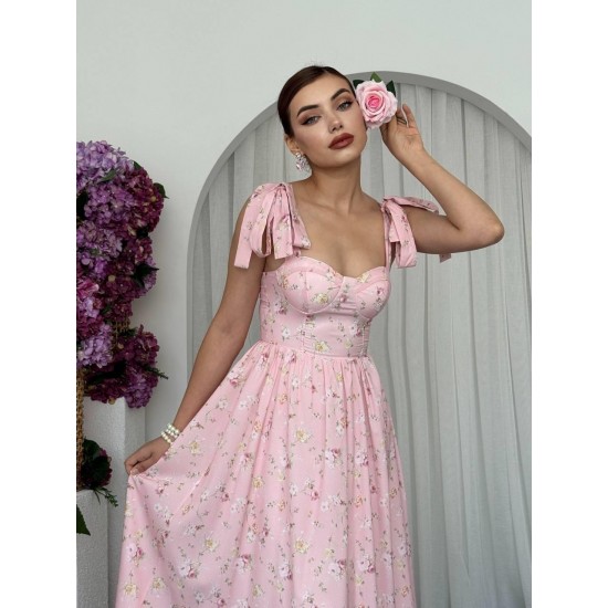 M00680-PEMBE Pembe ELBİSE