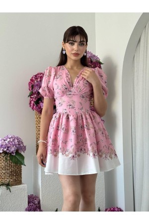 M00681-PEMBE Pembe ELBİSE